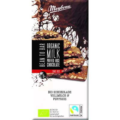 Gustări & Mic Dejun - Ciocolată cu lapte și orez expandat bio 70g Meybona