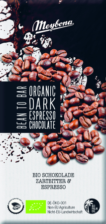 Gustări & Mic Dejun - Ciocolată neagră cu espresso nibs bio 100g Meybona