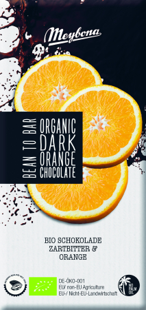 Gustări & Mic Dejun - Ciocolată neagră cu portocale bio 100g Meybona