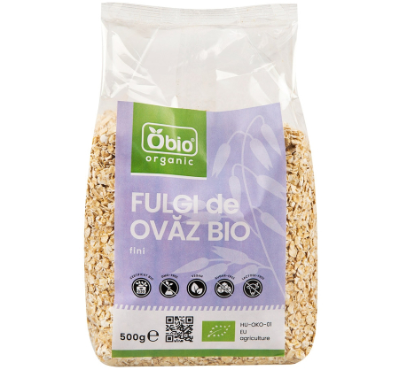 Gustări & Mic Dejun - Fulgi de ovăz fini bio 500g Obio