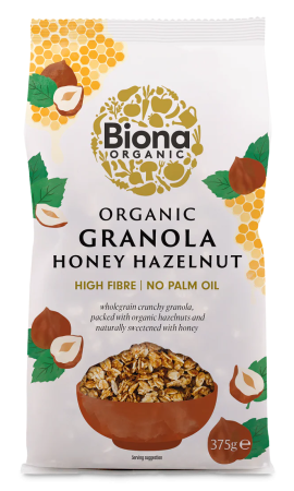 Gustări & Mic Dejun - Granola cu miere și alune de pădure bio 375g Biona