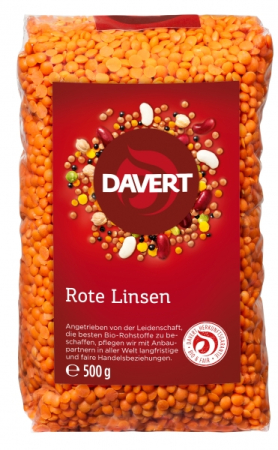 Semințe, Boabe, Cereale - Linte roșie bio 500g Davert