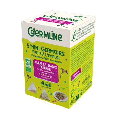 Produse Pentru Germinat - Mini germinatoare cu semințe de alfalfa, ridiche și fenicul bio 5 bucăți x 8g 40g Germline
