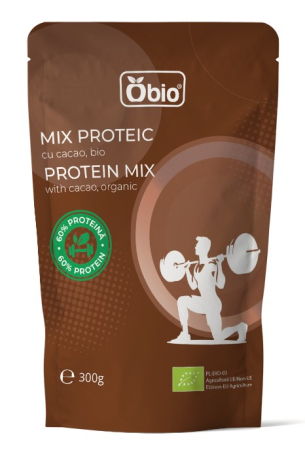 Shake-Uri și Pudre Proteice - Mix proteic cu cacao bio 300 g Obio