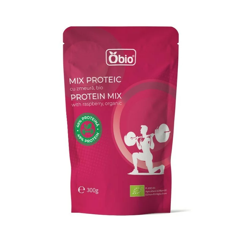 Shake-Uri și Pudre Proteice - Mix proteic cu zmeură bio 300g Obio