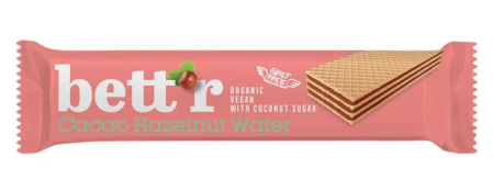 Gustări & Mic Dejun - Napolitană cu cremă de alune de pădure și cacao bio 30g Bettr