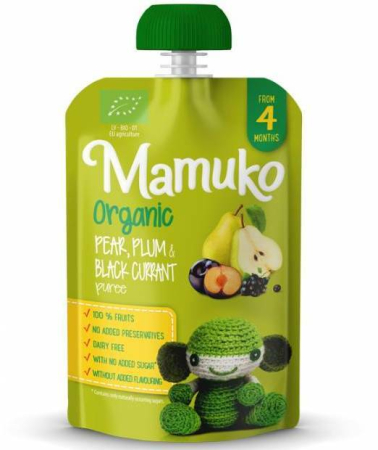 Produse Alimentare  Pentru Copii - Piure de pere, prune și coacăze negre bio 4+ luni 100g Mamuko