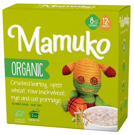 Produse Alimentare  Pentru Copii - Porridge din 5 cereale: orz, speltă, hrișcă, secară și fulgi de ovăz bio 12+ luni 200g Mamuko