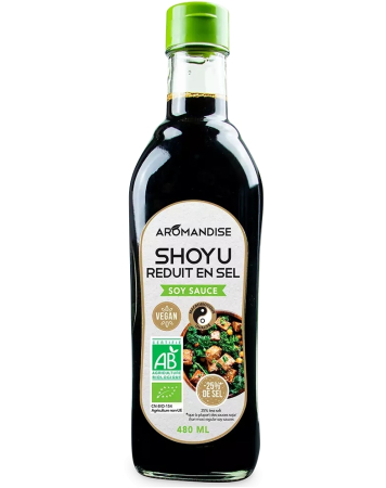 Produse Tradiționale Japoneze - Sos de soia shoyu cu conținut redus de sare bio 480 ml Aromandise