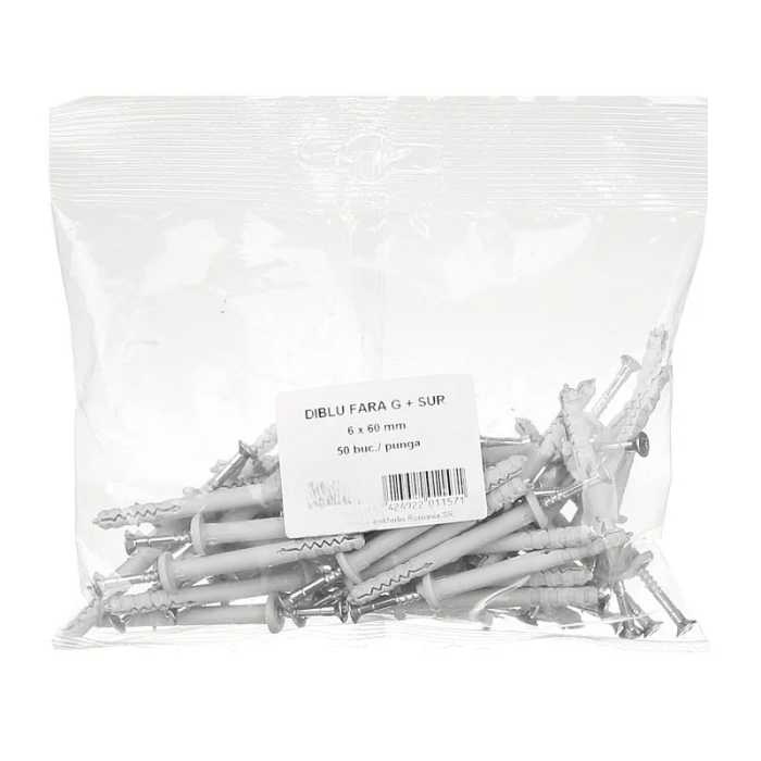 Diblu cu Surub Percutie 6x60mm Set 50 buc - Montaj Profesional Beton [2]