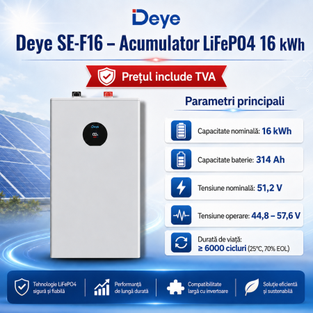 BATERII LOW VOLTAGE - Acumulator Deye Lifepo4 SE-F16 kWh 51.2V 314Ah