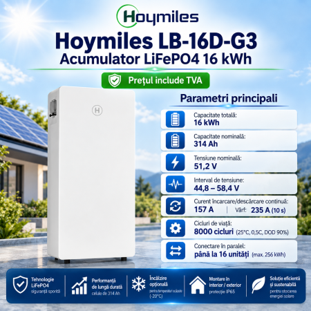 BATERII LOW VOLTAGE - Acumulator Lifepo4 Hoymiles LB-16D-G3 16 kWh IP65 cu incalzire