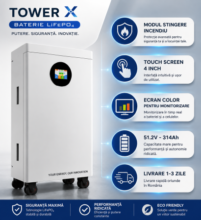 BATERII LOW VOLTAGE - Acumulator TowerX15 LiFePO4 15.36 kWh baterie fotovoltaica