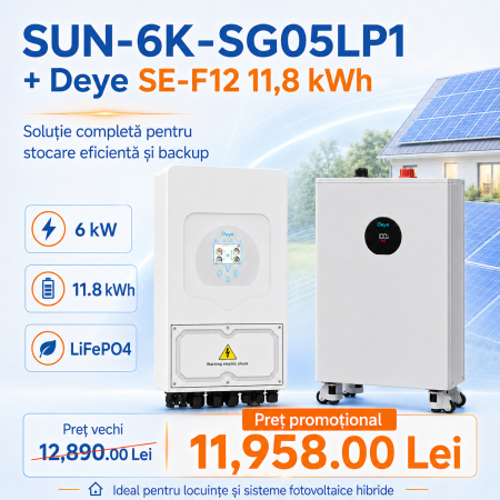 BATERII LOW VOLTAGE - Kit Deye SUN-6K-SG05LP1 + baterie SE-F12 11.8 kWh