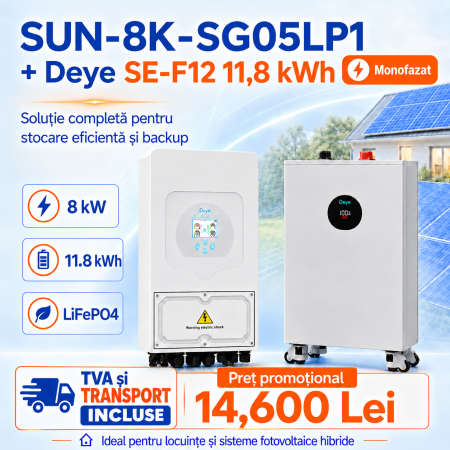 KIT SISTEM FOTOVOLTAIC - Kit Invertor Deye SUN-8K-SG05LP1 + Acumulator Deye SE-F12 11.8 kWh