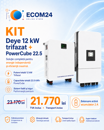 KIT SISTEM FOTOVOLTAIC - Kit sistem fotovoltaic hibrid trifazat Deye 12 kW + baterie PowerCube 22,5 kWh LiFePO4