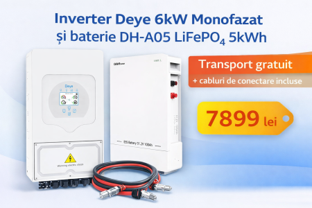 KIT SISTEM FOTOVOLTAIC - Pachet Fotovoltaic Deye 6kW Monofazat + Baterie LiFePO₄ DH-A05 5kWh – Transport Gratuit