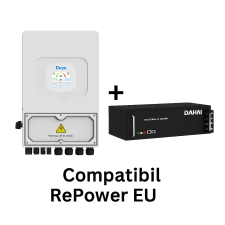 KIT SISTEM FOTOVOLTAIC - Pachet Invertor Deye Hibrid SUN-8K-SG05LP1-EU + Acumulator LIfePo4  DAHAI 5,12 kW, negru