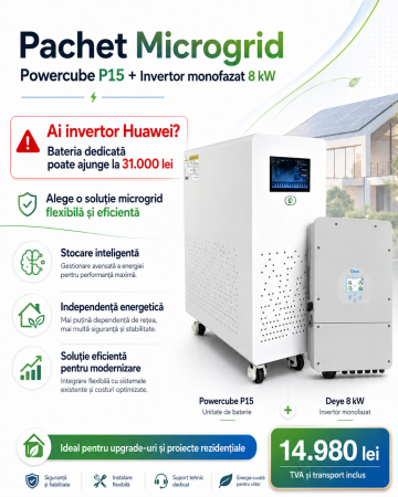 KIT SISTEM FOTOVOLTAIC - Pachet Microgrid Powercube P15 15 kWh + Invertor Deye 8 kW Monofazat