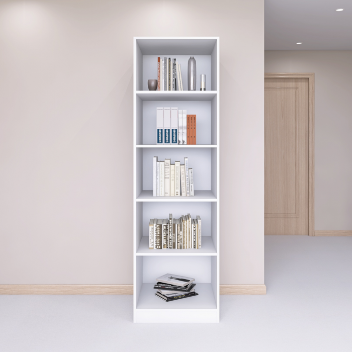 Bibliotecă cu 4 rafturi – H200 x A30 x L40 cm, Culoare Alb, Pal 18mm [3]