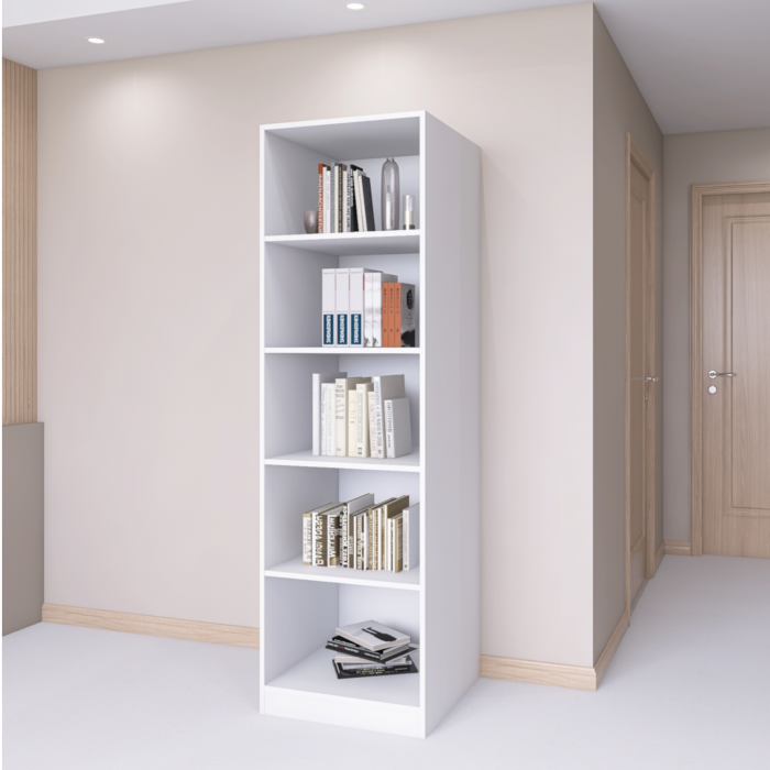 Bibliotecă cu 4 rafturi – H200 x A30 x L40 cm, Culoare Alb, Pal 18mm [2]