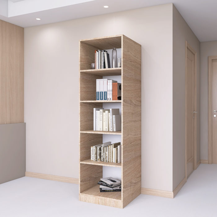 Bibliotecă cu 4 rafturi – H200 x A30 x L40 cm, Culoare Sonoma, Pal 18mm [3]