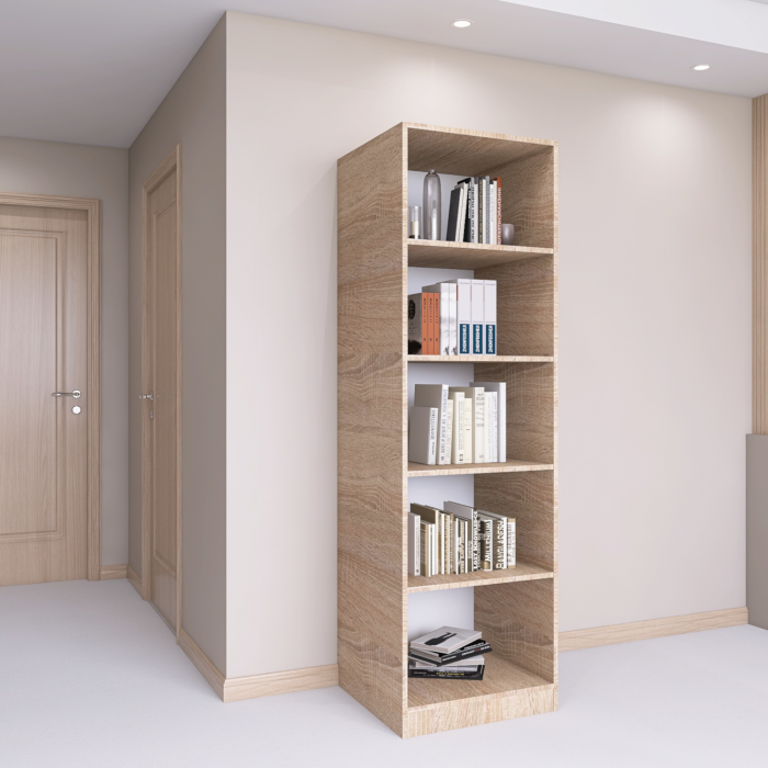 Bibliotecă cu 4 rafturi – H200 x A30 x L40 cm, Culoare Sonoma, Pal 18mm [1]