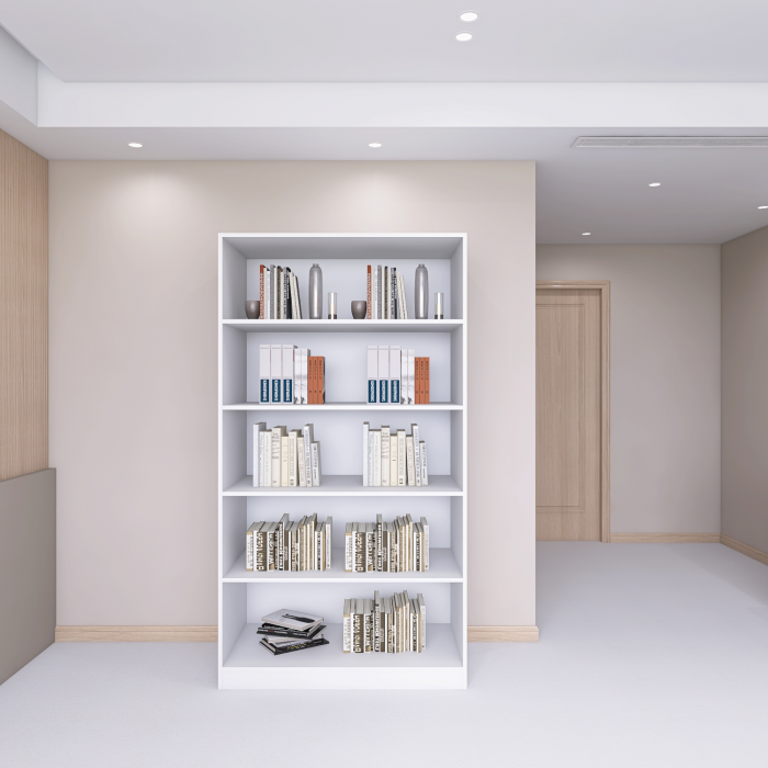 Bibliotecă cu 4 rafturi – H200 x A30 x L80 cm, Culoare Alb, Pal 18mm [3]