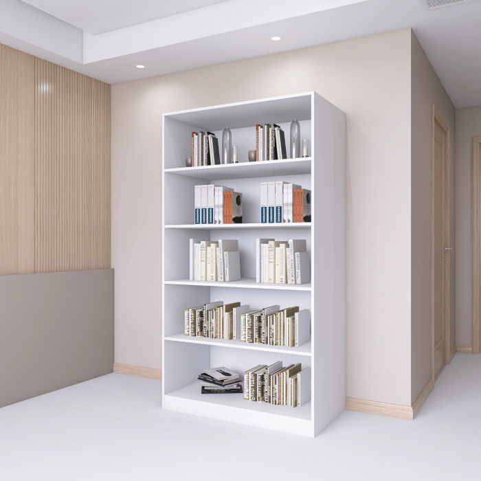Bibliotecă cu 4 rafturi – H200 x A30 x L80 cm, Culoare Alb, Pal 18mm [2]
