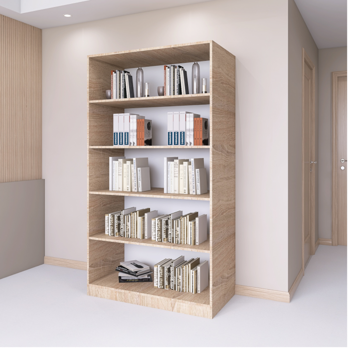 Bibliotecă cu 4 rafturi – H200 x A30 x L80 cm, Culoare Sonoma, Pal 18mm [3]