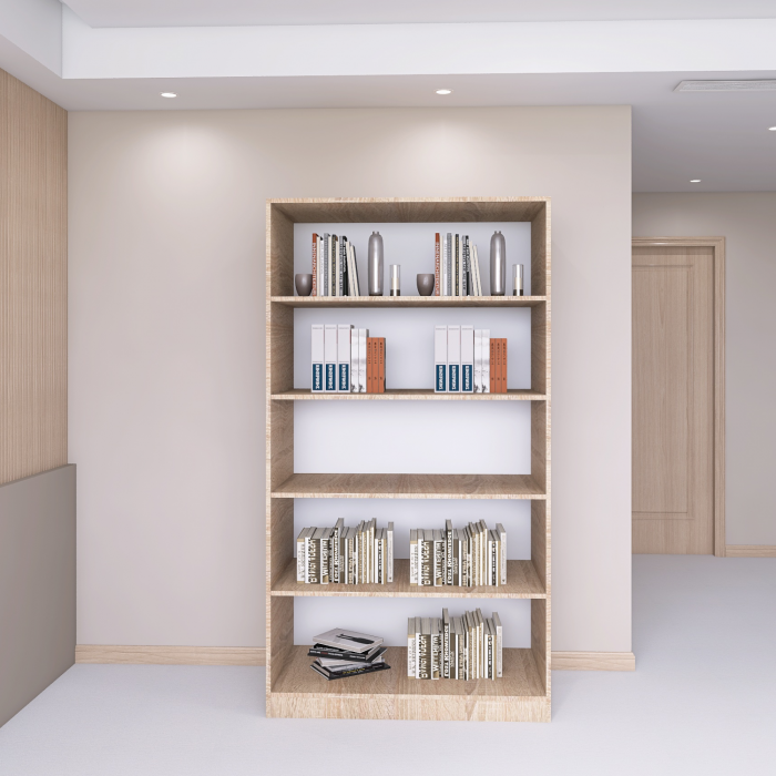 Bibliotecă cu 4 rafturi – H200 x A30 x L80 cm, Culoare Sonoma, Pal 18mm [2]