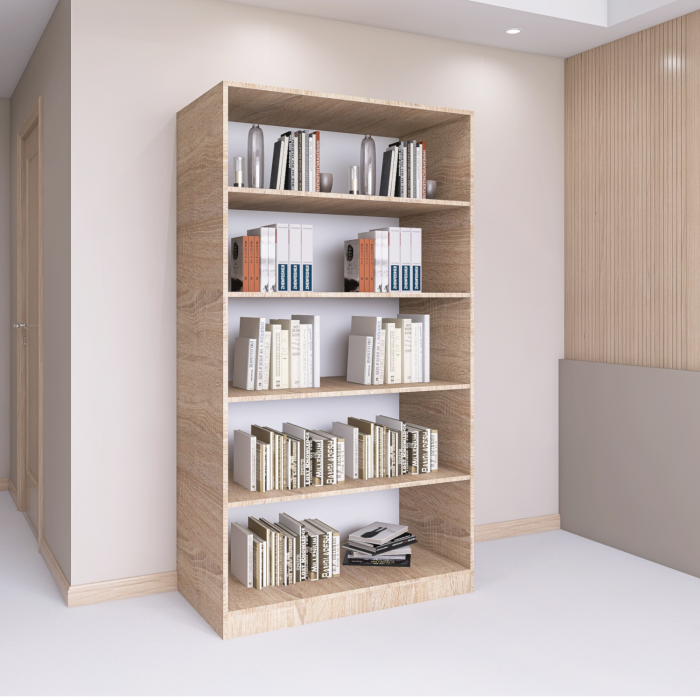 Bibliotecă cu 4 rafturi – H200 x A30 x L80 cm, Culoare Sonoma, Pal 18mm [1]