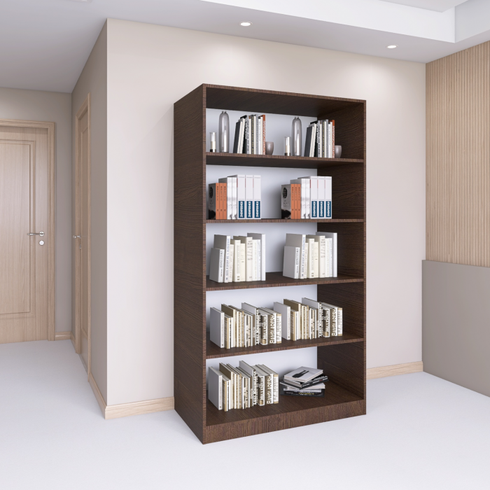 Bibliotecă cu 4 rafturi – H200 x A30 x L80 cm, Culoare Wenge, Pal 18mm [1]