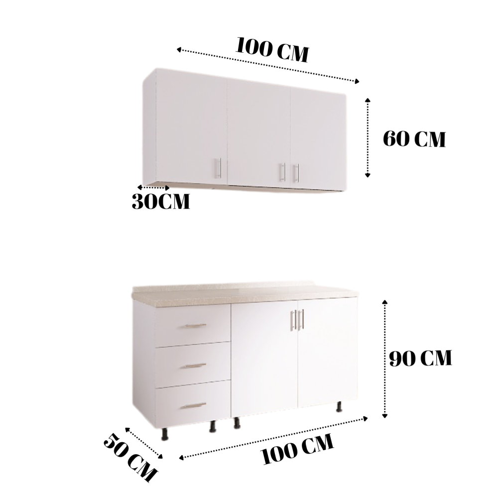 Bucatarie ADA 100 cm, Culoare ALBA,  Pal 18mm, Blat Termorezistent 2,8 CM Grosime [2]