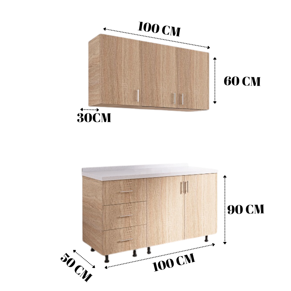 Bucatarie ADA 100 cm, Culoare Stejar Sonoma,  Pal 18mm, Blat Termorezistent 2,8 CM Grosime [2]