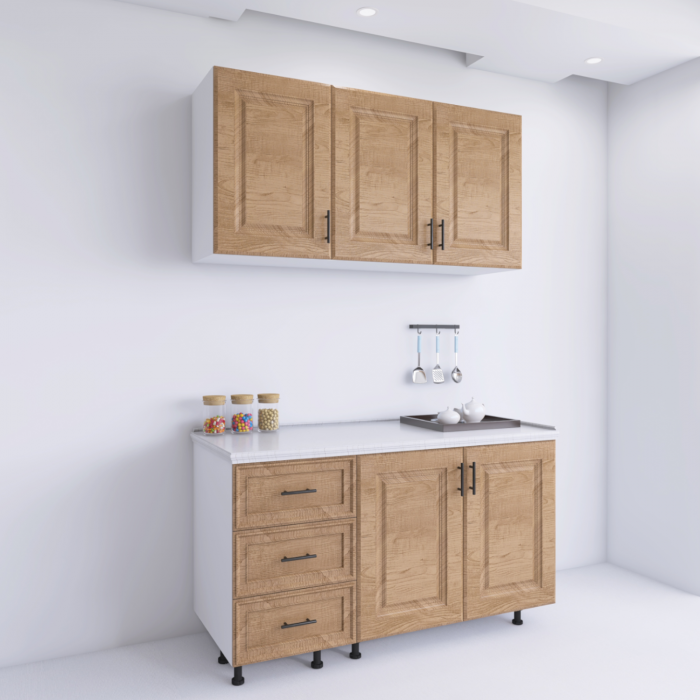 Bucatarie Fronturi MDF 120 cm, Culoare Nuc, Pal 18mm, Blat Termorezistent 2,8 cm [2]