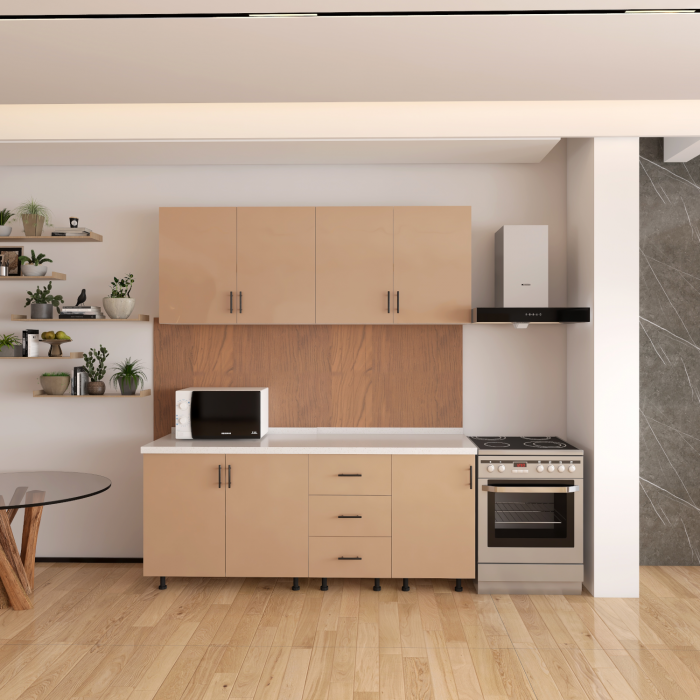 Bucatarie MIA 160 cm, Culoare Capucino, Front MDF infoliat 3D, cutii Pal 18mm, Blat Termorezistent 2,8 cm [1]