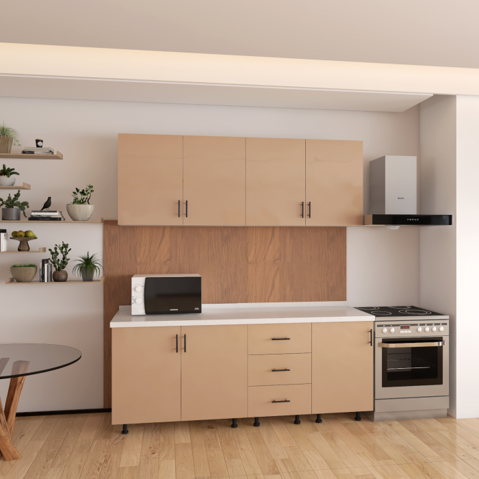 Bucatarie MIA 160 cm, Culoare Capucino, Front MDF infoliat 3D, cutii Pal 18mm, Blat Termorezistent 2,8 cm [2]