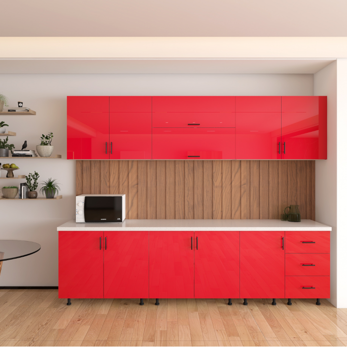 Bucatarie MIA 240 cm, Culoare Rosu Lucios, Front MDF infoliat 3D, cutii  Pal 18mm, Blat Termorezistent 2,8 cm [1]