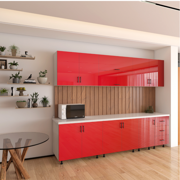 Bucatarie MIA 240 cm, Culoare Rosu Lucios, Front MDF infoliat 3D, cutii  Pal 18mm, Blat Termorezistent 2,8 cm [2]