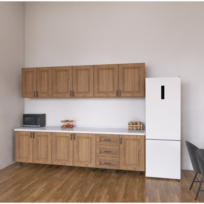 Bucatarie Torino 240 cm, Culoare MDF infoliat Nuc, MDF  18mm, Blat Termorezistent [2]
