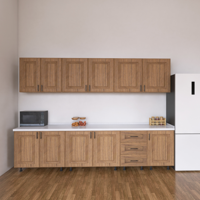 Bucatarie Torino 240 cm, Culoare MDF infoliat Nuc, MDF  18mm, Blat Termorezistent [1]