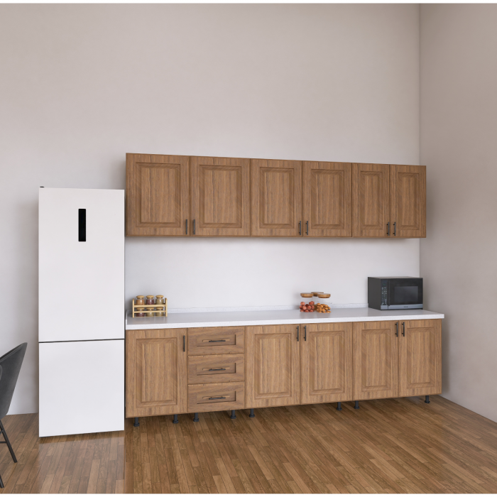 Bucatarie Torino 240 cm, Culoare MDF infoliat Nuc, MDF  18mm, Blat Termorezistent [3]