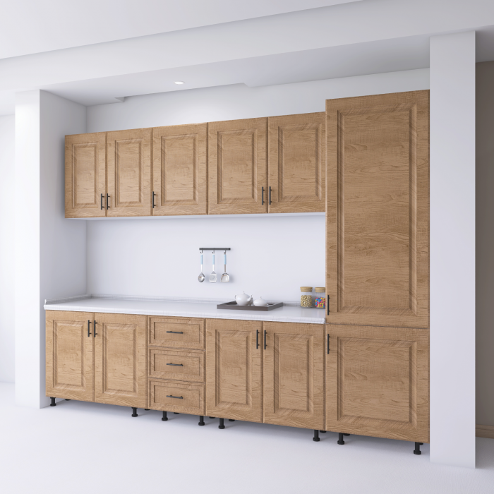 Bucatarie Torino 260 cm, Culoare Nuc, MDF 18mm, Blat Termorezistent 2,8 cm [2]