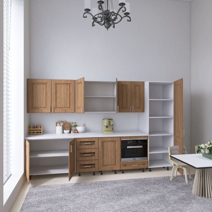 Bucatarie Torino 280 cm, Culoare Nuc, MDF 18mm, Blat Termorezistent 2,8 cm Grosime [4]