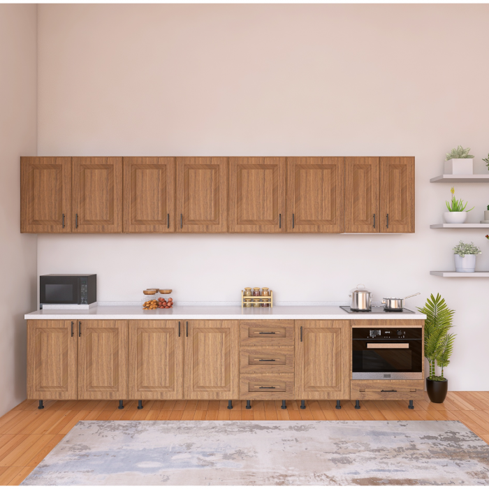 Bucatarie Torino 300 cm, Culoare Nuc,Front  MDF, Pal  18mm, Blat Termorezistent 2,8 cm [2]