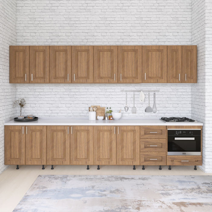 Bucatarie Torino 300 cm, Culoare Nuc, MDF 18mm, Blat Termorezistent 2,8 cm Grosime [2]