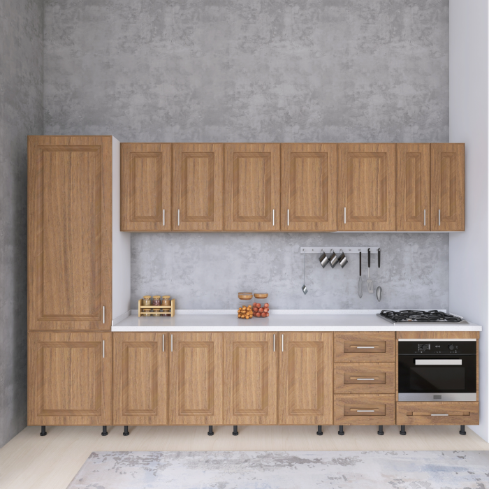 Bucatarie Torino 320 cm, Culoare Nuc, MDF 18mm, Blat Termorezistent 2,8 cm Grosime [3]