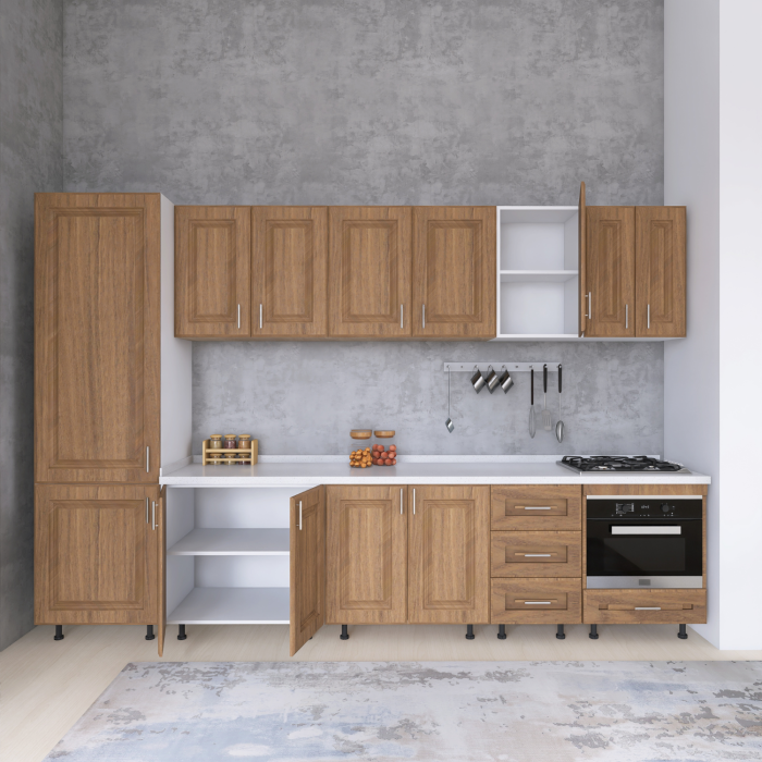 Bucatarie Torino 320 cm, Culoare Nuc, MDF 18mm, Blat Termorezistent 2,8 cm Grosime [2]