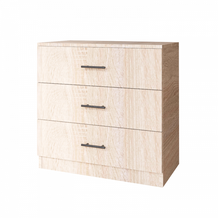 Comoda 3 sertare L80 cm x A43 cm x H75 cm, Culoare Stejar Sonoma, Pal 18mm [2]